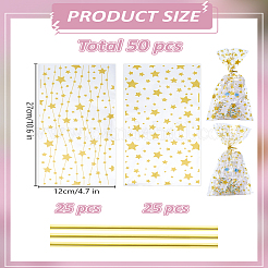 50Pcs 2 Styles Gold Stamping Star OPP Cellophane Gift Bags&nbsp;ABAG-LP0001-54