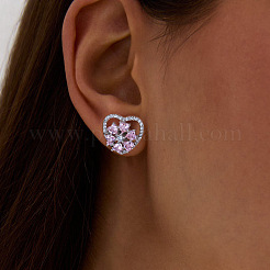 Rhodium Plated 925 Sterling Silver Rotating Heart Stud Earrings&nbsp;EJEW-L270-01P