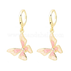 Butterfly Brass Micro Pave Clear Cubic Zirconia Hoop Earrings&nbsp;EJEW-B154-02G