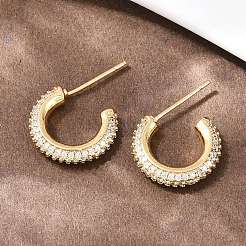 C-Shaped Brass Clear Cubic Zirconia Stud Earrings&nbsp;EJEW-A156-11A-G