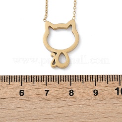 304 Stainless Steel Cat Outline Pendant Necklaces for Women&nbsp;NJEW-F339-03G
