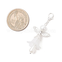 Glass Pearl & Transparent Acrylic Angel with Wings Pendant Decorations&nbsp;HJEW-JM03898-02