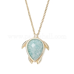 Turtle Faceted Natural Mixed Gemstone Pendant 304 Stainless Steel Cable Chain Necklaces for Women&nbsp;NJEW-JN05289