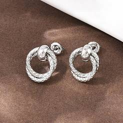 304 Stainless Steel Textured Ring Stud Earrings&nbsp;EJEW-P324-04P