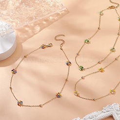 Glass Beaded Flower Link Chain Necklace&nbsp;NJEW-JN04317