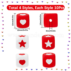40Pcs 4 Styles Cube with Star Silicone Beads&nbsp;SIL-SP0001-14A
