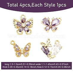 4Pcs 4 Styles Brass Micro Pave Cubic Zirconia Charms&nbsp;KK-YW0004-24