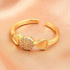 Brass Micro Pave Cubic Zirconia Cuff Rings for Women&nbsp;RJEW-Z113-19