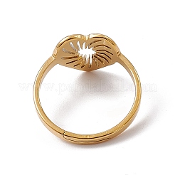 Ion Plating(IP) 201 Stainless Steel Hollow Out Heart Adjustable Ring for Women&nbsp;LS-RJEW-C045-02G