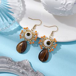 Natural Tiger Eye Dangle Earrings&nbsp;EJEW-MZ00169-02