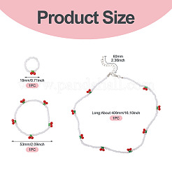 Cherry Glass Seed Beaded Necklaces & Bracelet & Finger Ring Sets for Women&nbsp;SJEW-TA0001-07