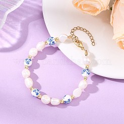 Natural Cultured Freshwater Pearl & Handmade Porcelain & Non-magnetic Synthetic Hematite Beaded Bracelets for Women&nbsp;BJEW-JB13965