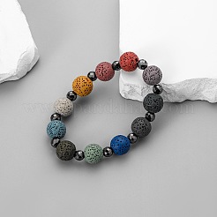 Natural Lava Rock & Synthetic Non-magnetic Hematite Round Beads Stretch Bracelets for Men&nbsp;TG5955