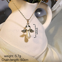 European Imitation Pearl with Alloy Wings Angel Pendant Necklaces for Women&nbsp;WH2548-9