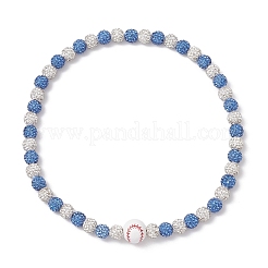 Round Polymer Clay Rhinestone & Natural Wood Baseball Beaded Stretch Necklaces for Women&nbsp;NJEW-JN05355-01