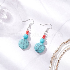 Brass Synthetic Turquoise Dangle Earrings&nbsp;EJEW-JE06535