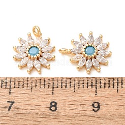 Brass Micro Pave Deep Sky Blue Cubic Zirconia Charms&nbsp;CU-K002-17G