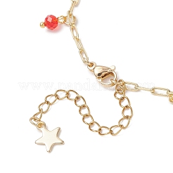 Christmas Brass Pave Clear Cubic Zirconia Snowflake & 304 Stainless Steel Star and Round Glass Tassel Brass Paperclip Chain Anklets&nbsp;AJEW-AN00753