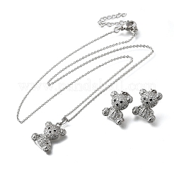 Bear Brass Micro Pave Cubic Zirconia Stud Earrings & Pendant Necklaces Sets&nbsp;SJEW-Z002-01P