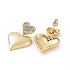 Clear Cubic Zirconia Heart Dangle Stud Earrings&nbsp;EJEW-F304-09G