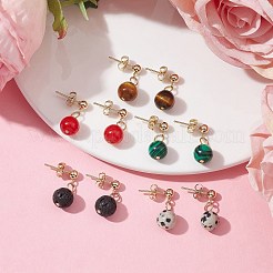 Natural & Synthetic Mixed Gemstone Round Ball Dangle Stud Earrings&nbsp;EJEW-JE05537