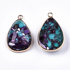 Teardrop Assembled Synthetic Turquoise and Natural Regalite/Imperial Jasper Pendants&nbsp;G-N330-20A
