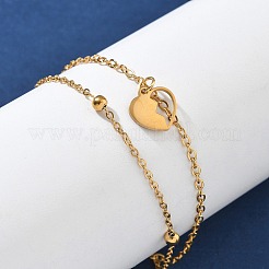 304 Stainless Steel Heart Charm Chain Bracelets&nbsp;BJEW-M097-01A-G