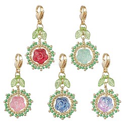 Rose Glass & Glass Seed Pendant Decorations&nbsp;HJEW-MZ00336