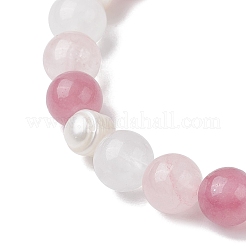 Natural Rose Quartz & Strawberry Quartz & Pearl Round Beaded Stretch Bracelets for Women&nbsp;BJEW-JB11041-05