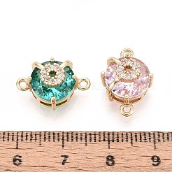 Brass Pave Cubic Zirconia Half Round Connector Charms&nbsp;KK-T078-28G