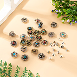 24 Sets 12 Colors Alloy Synthetic Stone Beads Buttons&nbsp;BUTT-TA0001-22