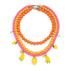 Alloy Enamel & Resin Lemon Banana Tassel 3 Layer Bib Necklaces for Women&nbsp;WG73E1C-01