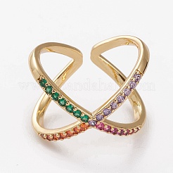 Brass Micro Pave Cubic Zirconia Cuff Rings&nbsp;RJEW-C101-13G-A