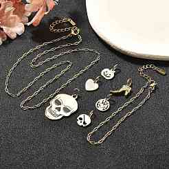 304 Stainless Steel Enamel Shoes Skull Heart Pumpkin Pendant & Necklaces & Bracelets Sets&nbsp;SJEW-Q002-01G