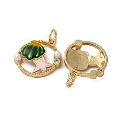 Brass Pave Cubic Zirconia & ABS Imitation Pearl Pendants&nbsp;KK-S525-05G