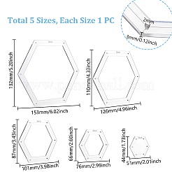 5Pcs 5 Styles Hexagon Acrylic Quilting Template&nbsp;TOOL-WH0136-213