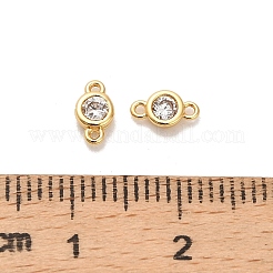 Brass Pave Clear Cubic Zirconia Flat Round Connector Charms&nbsp;KK-H515-02D-G
