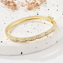 Brass Micro Pave Clear Cubic Zirconia Hinged Bangles for Women&nbsp;BJEW-K274-07G