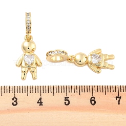 Brass Pave Clear Cubic Zirconia European Dangle Charms&nbsp;KK-U009-08A-G