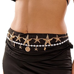 Zinc Alloy Starfish Link Imitation Pearl Beaded Double Layer Waist Chains for Women&nbsp;WGE4E14-01