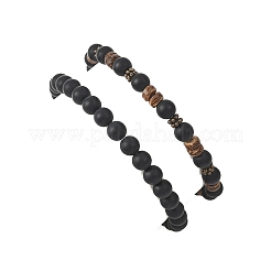 2Pcs 2 Styles Coconut and Natural Black Agate Beads Stretch Bracelets for Women&nbsp;BJEW-JB12672