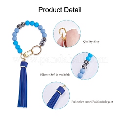Silicone Round Beaded Keychain with Imitation Leather Tassel&nbsp;KEYC-SW00005-02