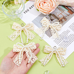 4Pcs Bowknot Polyester & ABS Plastic Imitation Pearl Shoe Charms&nbsp;AJEW-DC0001-97