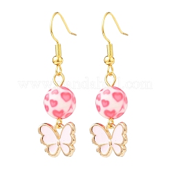 3 Pairs 3 Style Pink Alloy Enamel Charms & Resin Beads Dangle Earrings&nbsp;EJEW-JE05030-01