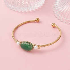 Wire Wrapped Natural Agate Cuff Bangles&nbsp;BJEW-TA00742-01