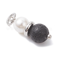 Natural Lava Rock & Shell Pearl Round Pendants&nbsp;PALLOY-JF04718