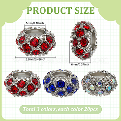 60Pcs 3 Colors Alloy Rhinestone European Beads&nbsp;CPDL-PH0001-11