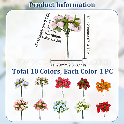 10Pcs 10 Colors Cloth Simulation Flower 12 Heads A Bouquet Roses&nbsp;AJEW-CA0003-70