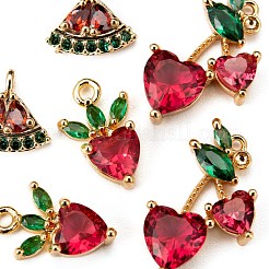 6Pcs Brass Micro Pave Colorful Cubic Zirconia Pendants&nbsp;KK-LS0001-39