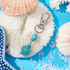 Tortoise & Round Synthetic Turquoise Pendant Decoration&nbsp;HJEW-JM02295-02